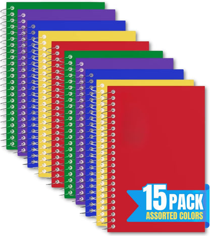 1InTheOffice Small Spiral Notebook 4x6, Spiral Memo Pads, College Ruled, Small Notepads 4X6 inches, Assorted Colors, 50Sheets/Pad, 15 Pack