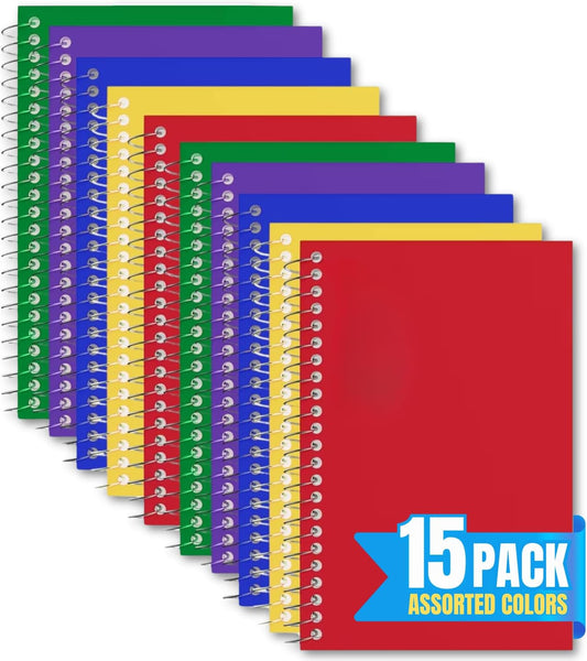 1InTheOffice Small Spiral Notebook 4x6, Spiral Memo Pads, College Ruled, Small Notepads 4X6 inches, Assorted Colors, 50Sheets/Pad, 15 Pack