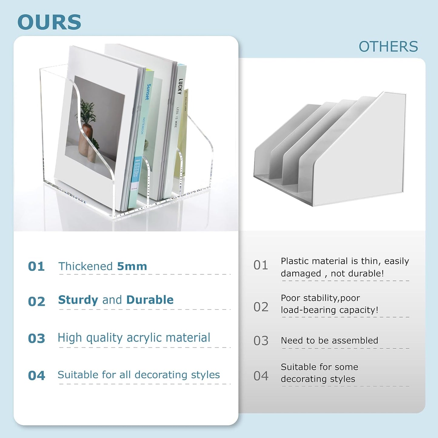 SANRUI 2-Pack Acrylic Magazine File Holder Desk Organizer Magazine Rack, Clear, Vertical File Sorter Holders, 9.45" D x 3.54" W x 10.24" H
