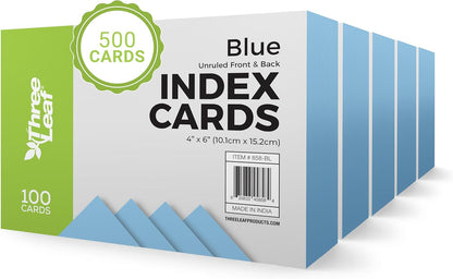 THREE LEAF 3 X 5, INDEX CARDS RULED, 100 CT. WHITE, Ruled Flash Cards, Study Card, Memo Pad, For To-Do List, Art And Craft Projects