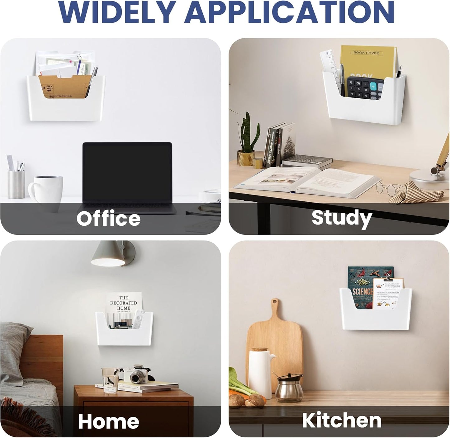 Jomola No Drilling Wall Mount File Holder - Office Wall Hanging Files & Magazines Organizer - Plastic Door Mount with Adhesive Pad, Gray (1 Count)
