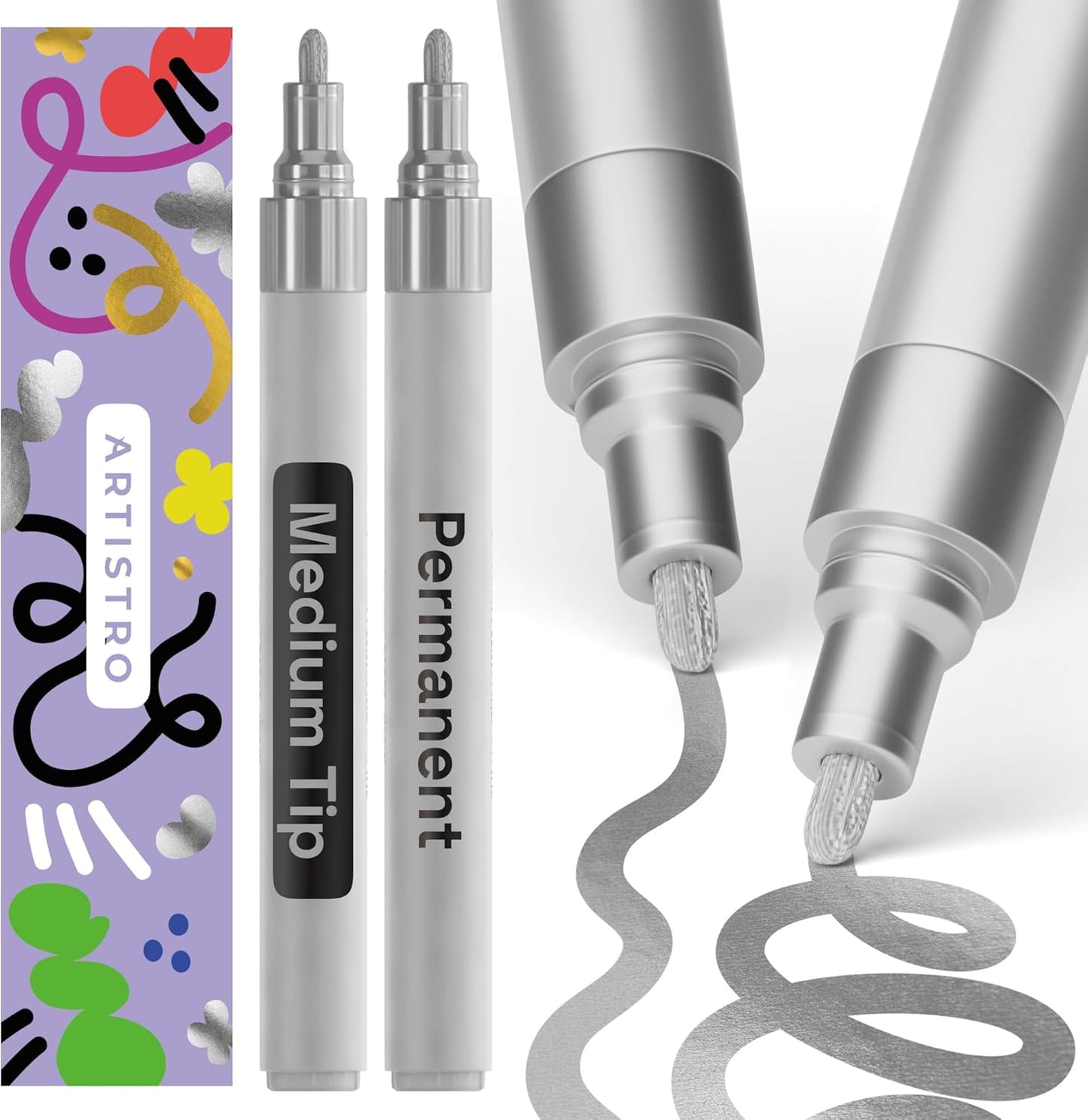 ARTISTRO 2 White Permanent Marker - Waterproof Markers for Tire, Fabric, Rocks, Glass, Ceramic, Wood, Paper - Oil Based Paint Pens - Extra-Fine Tip 0.7mm