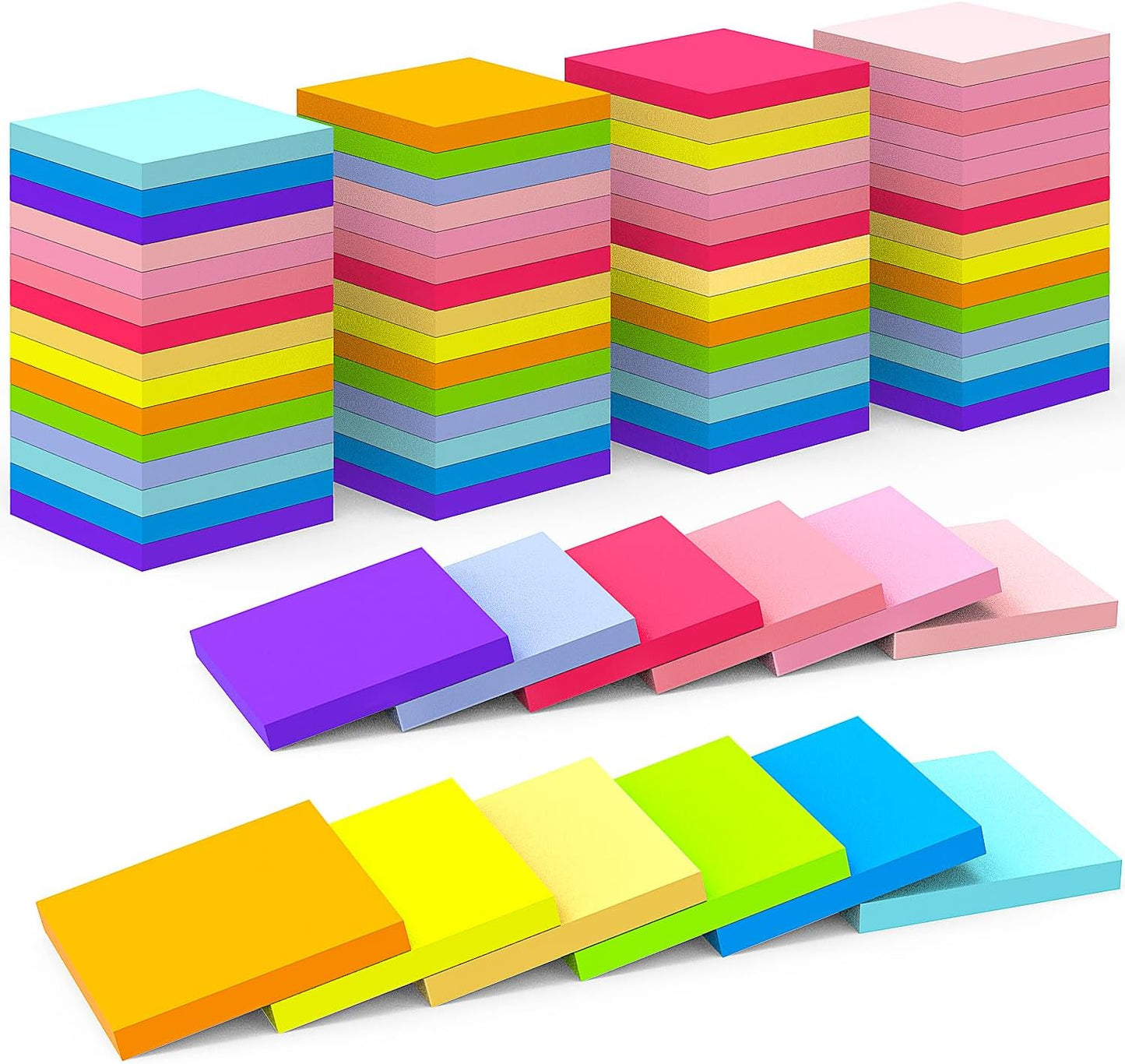 Sticky Notes 3x3 Inch (48 Pads) Bright Colors Self-Stick Memo Pads, Thick Paper Easy to Stick & Remove