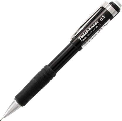 Pentel Twist-Erase III Mechanical Pencil, (0.5mm), Black Barrel, 12 Pack (QE515A)