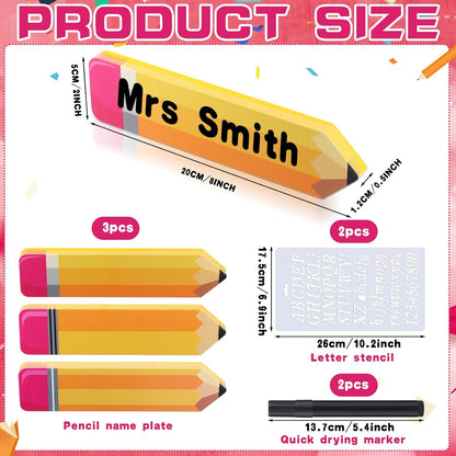 Faccito 3 Pcs Personalized Pencil Desk Name Plate with 2 Markers and 2 Letter Template Teacher Desk Name Plate for Kids Christmas End of Year Last or First Day Gifts School Desk School Office Supplies