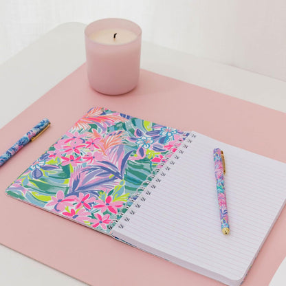 Lilly Pulitzer Large Blue Hardcover Spiral Notebook, 11" x 9.5" with 160 College Ruled Pages, Cabana Cocktail