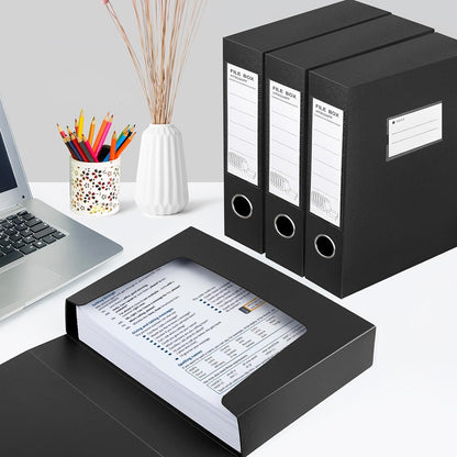 HUA JIE 2 Pack A4 Storage File Boxes Archives Case,65mm Spine,Box File Document Storage Box with Metal Clip for Office School -Black