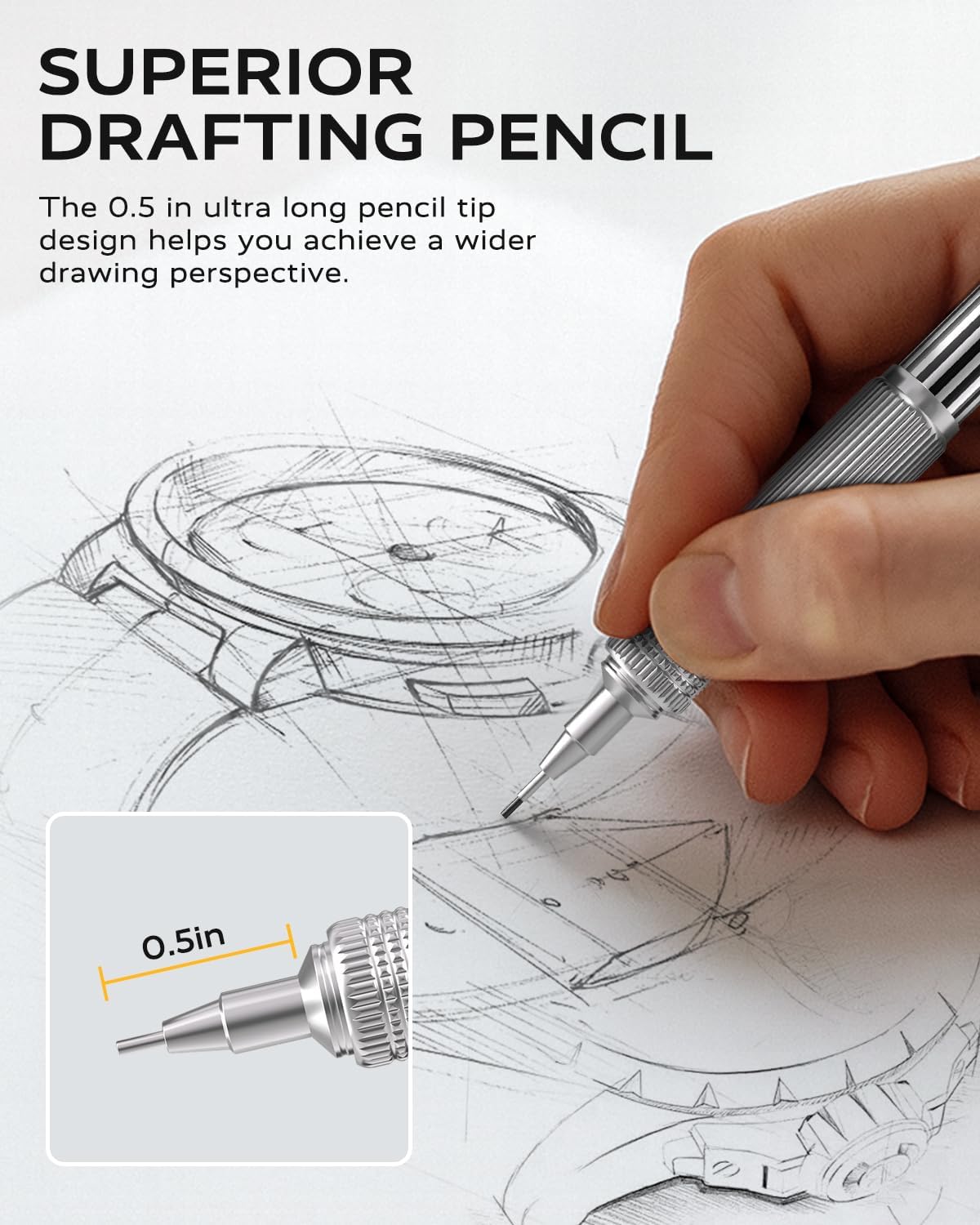 STAGEEK 0.7mm Mechanical Pencil with Metal Gift Case, 1PCS Metal Mechanical Pencil with 120Pcs HB Lead Refills,4B Erasers and 9PCS Eraser Refills, for Writing Drafting Drawing and Sketching(Gold)