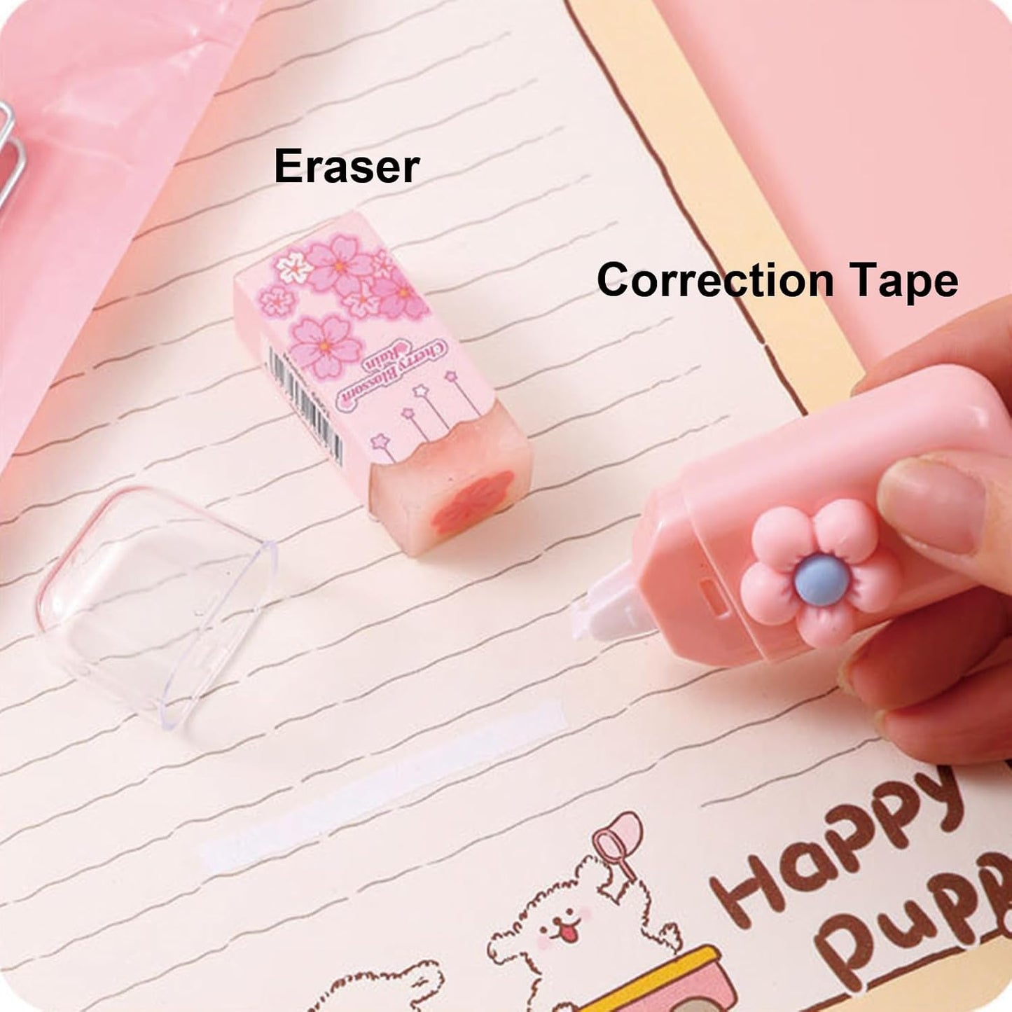 7 Pcs Cute Blue Stationery Set Kawaii School Supplies Office Supplies Including Ballpoint Pens Pencil Sharpener Highlighter Correction Tape Ruler Utility Knife (Blue)