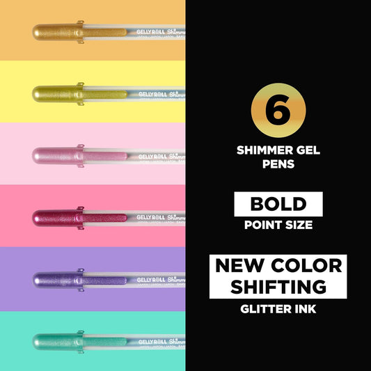 SAKURA Gelly Roll Shimmer - Shimmer Gel Ink Pen for Scrapbooking, Note Decorating & DIY Craft Pen Projects - Color-Shift Gel Ink - Bold Tip Size - Multidimensional Shades - Assorted Colors - 6 Count
