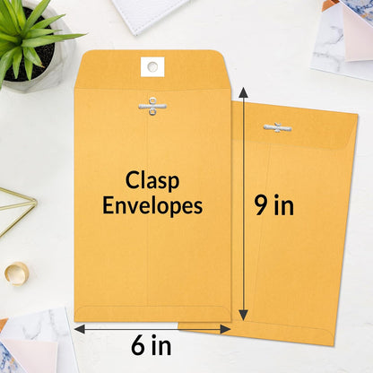 SUNEE Envelops, 9"x12" Brown Kraft Envelopes with Clasp Closure, 28-lb Paper Mailing Envelopes, 100 Count, Great for Filing, Storing or Mailing Documents