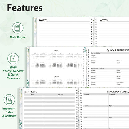 SUNEE 2026-2027 Appointment Book, Quarter-Hourly, Weekly & Monthly - from July 2026 to June 2027, 8.5"x11" Academic Planner, Flexible Cover, Note Pages, Bookmark, Spiral Binding, Black