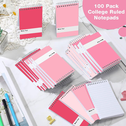 Thenshop 100 Pads Spiral Memo Pads Bulk 3 x 5 Inch Small Pocket Notepad Top Bound Lined 60 Sheets Mini Notebooks for School College Office Home Supplies (Fresh Colors)