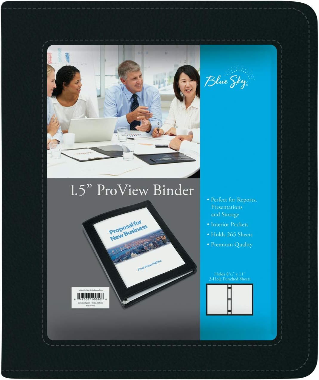 Blue Sky ProView Legacy Black 3 Ring Binder, Letter Size, 1", Textured Faux Leather Cover, Built-in Pockets, Holds 175 Sheets, 6-Pack (10504-C)
