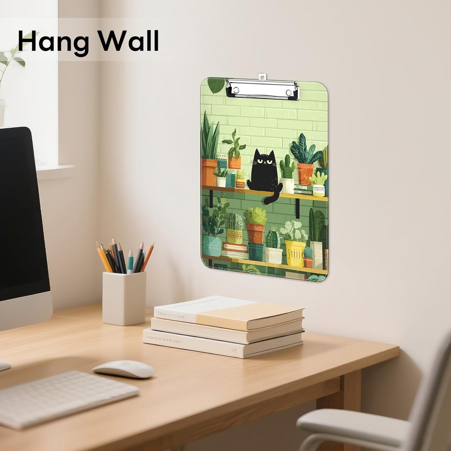 Plastic Cute Clipboard Low-Profile Metal Clip, A4 Letter Size 9 x 12.5 in, 8.5 x 11 Paper Clip Board for Teachers, Nurses, Classroom,Cute Black Cats