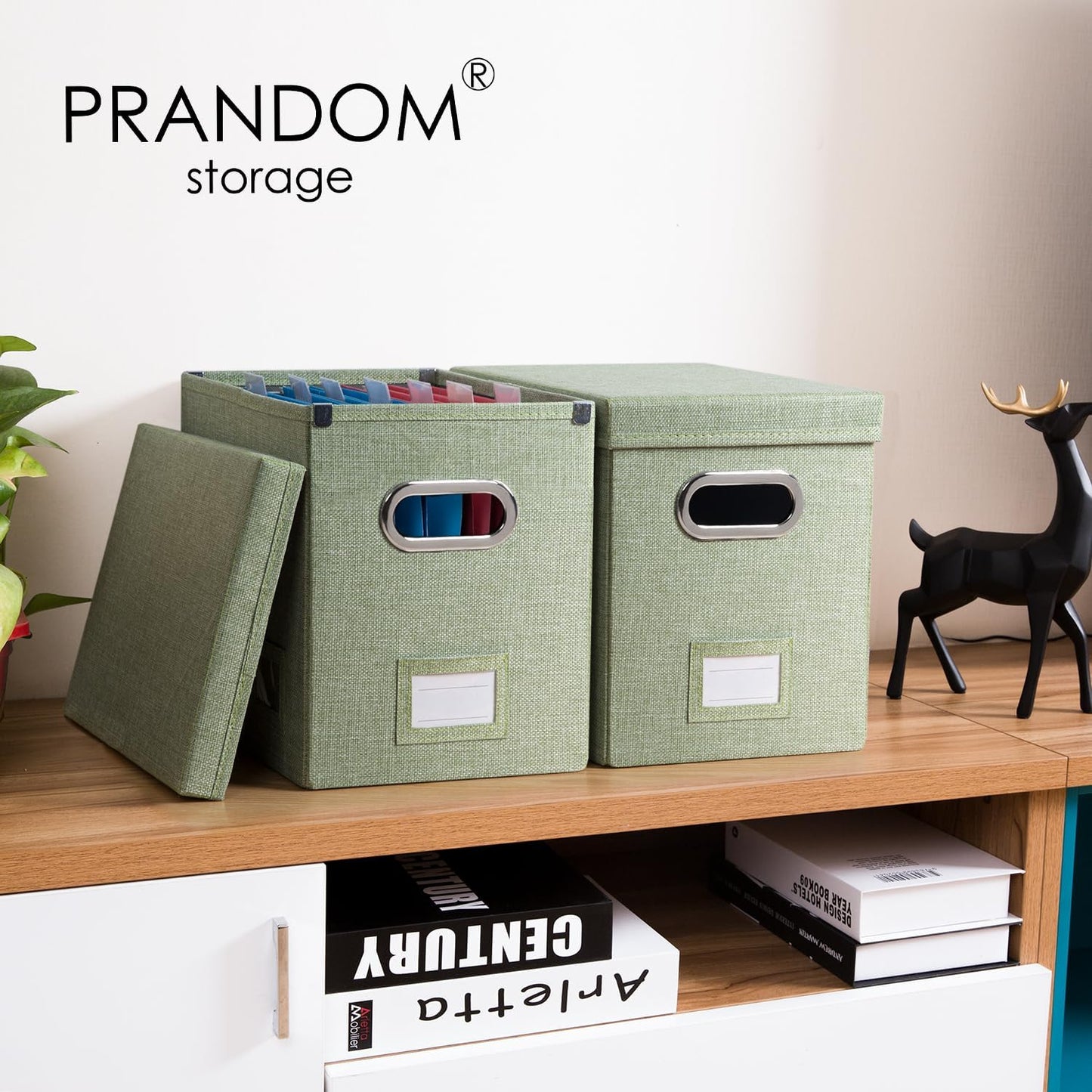 PRANDOM File Organizer Box - Collapsible Decorative Linen Filing Storage with Lids for Letter Size - Grey (14x9.3x10.8 inch)