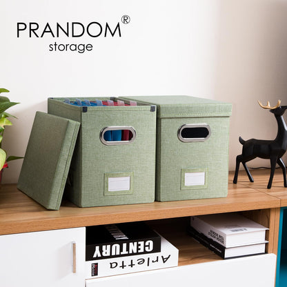 PRANDOM File Organizer Box - Collapsible Decorative Linen Filing Storage with Lids for Letter Size - Grey (14x9.3x10.8 inch)