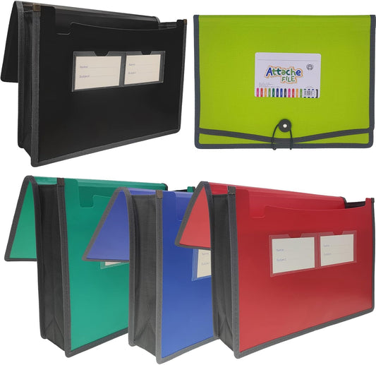 Premium Quality Plastic Expanding File Folder Document Organizer, 3.5" Expansion, A4 Letter Size for Home School Office Organization, 3 Pack (RED/Blue/Black)