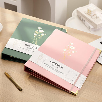 Aesthetic 3 Ring Binder 1 Inch Cute Three Round Rings Binders with Dividers Suitable for 8.5 x 11 Letter Size Paper Loose Leaf Binder with 2 Pockets for School Work