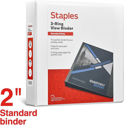 Staples Standard 2-Inch 3-Ring View Binder, Holds Up to 450 Sheets, Orange, Durable Binder for Office & School