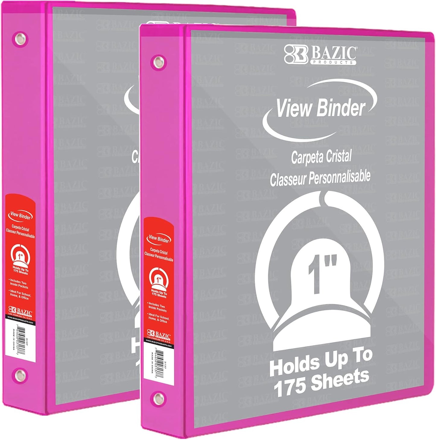 BAZIC Products 3 Ring Binder - Green, Economy View Binder with Clear Overlay Cover and Round Rings, Organizer for School Office Home Use, 1-inch Capacity Holds 175 Sheets Paper, 12-Pack