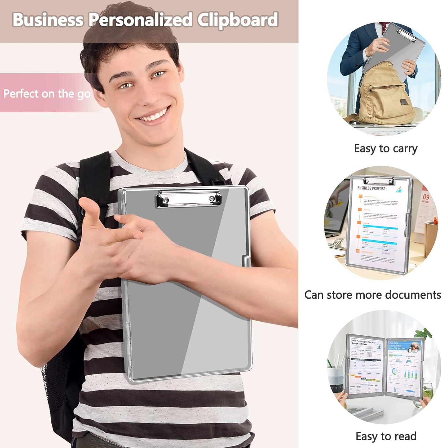 SFLHHDM Clipboard with Storage,Heavy Duty Clip Boards 8.5x11 with 2 Storage Case,Clear Visible Panel Storage Clipboards,Side Opening Nursing Clipboard Folder for Office Supplies-Light Purple
