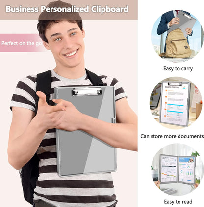 SFLHHDM Clipboard with Storage,Heavy Duty Clip Boards 8.5x11 with 2 Storage Case,Clear Visible Panel Storage Clipboards,Side Opening Nursing Clipboard Folder for Office Supplies-Light Purple