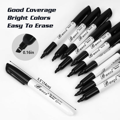 Buecs Black Dry Erase Markers, Low-Odor, 150 Count, Chisel tip, Perfect for Writing on Whiteboards, Dry-Erase Boards, Glass, School Office Supplies