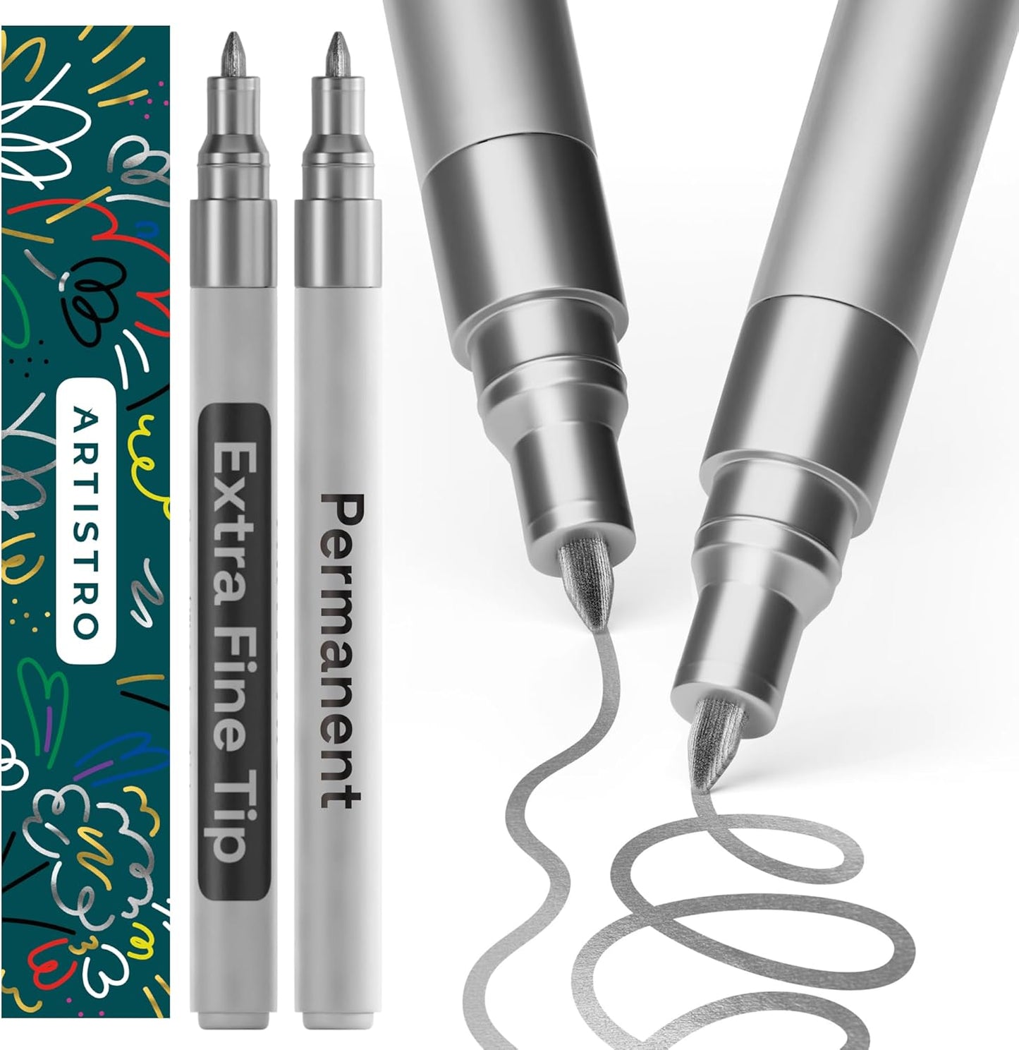 ARTISTRO 2 White Permanent Marker - Waterproof Markers for Tire, Fabric, Rocks, Glass, Ceramic, Wood, Paper - Oil Based Paint Pens - Extra-Fine Tip 0.7mm