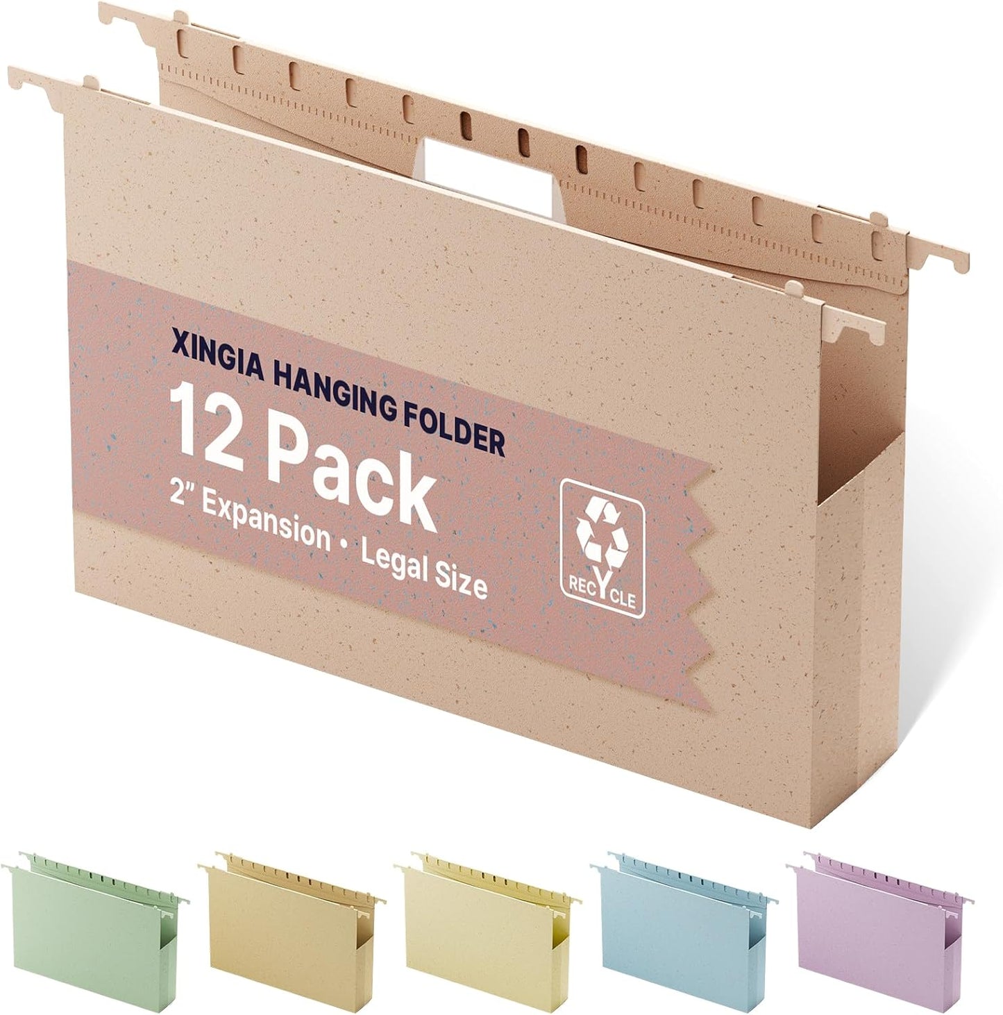 XINGIA Extra Capacity Wheat Straw Hanging File Folders Legal Size,2 Inch Expandable Plastic Hanging File Organizer,12 Pack Heavy Duty Hang Folders for Filing Cabinet,Bulky Files(Morandi Green)