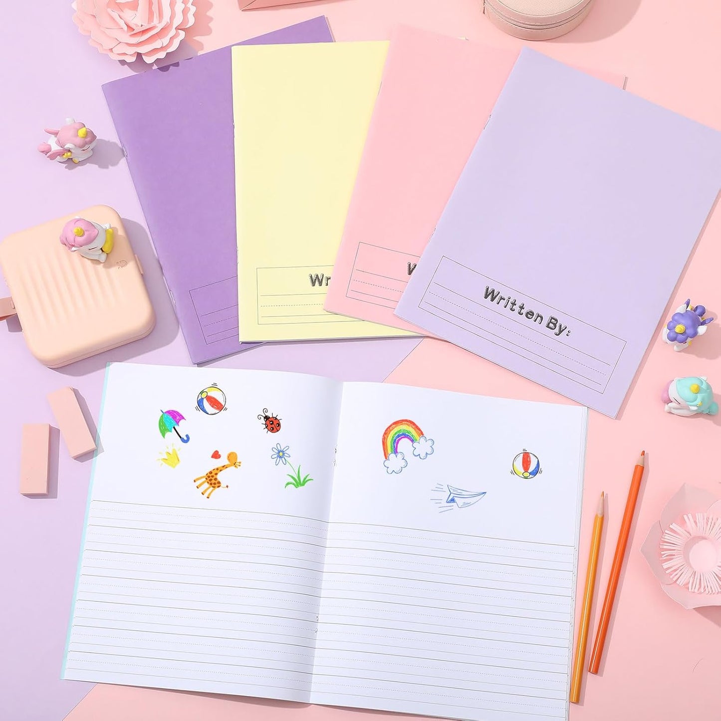 Henoyso 12 Pcs Primary Composition Notebook K-2 Primary Journal, Notebook for Kids Supplies, Bulk Blank Writing Book for Kid to Write Draw Journal 60 Page (9.8″ X 7.5″,Light Color)