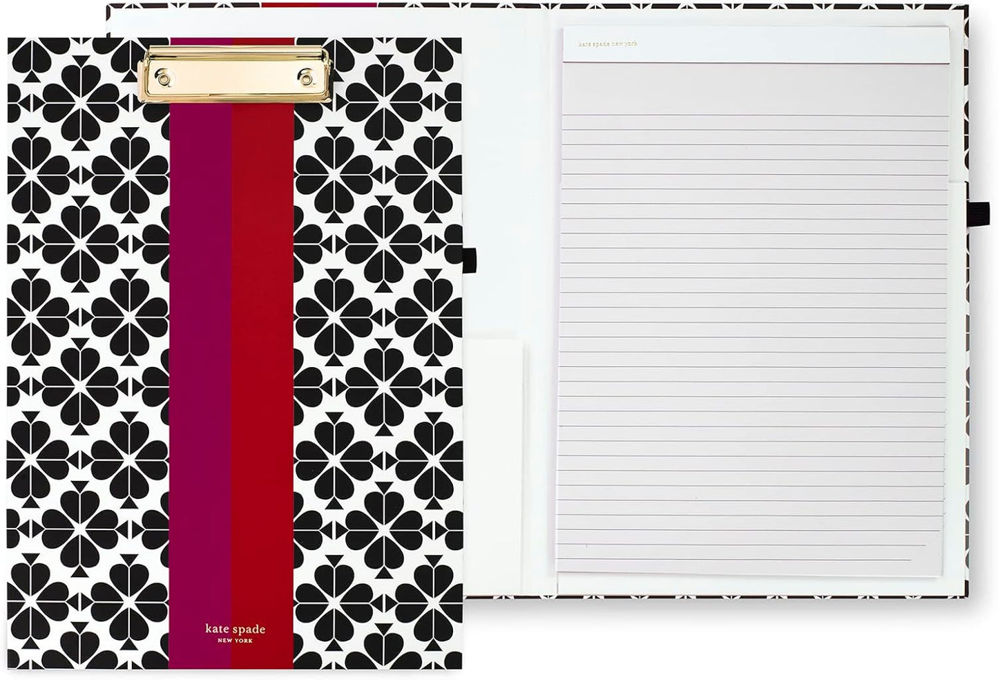 Kate Spade New York Clipboard Folio with Low Profile Clip, Black Professional Padfolio Includes Lined Notepad, Pen Loop, and Pocket, Polka Dots