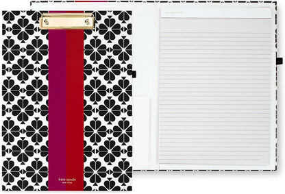 Kate Spade New York Clipboard Folio with Low Profile Clip, Black Professional Padfolio Includes Lined Notepad, Pen Loop, and Pocket, Polka Dots