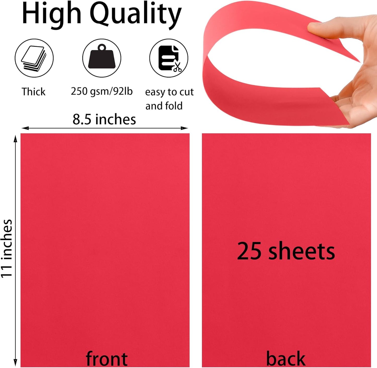 25 Sheets Black Cardstock Paper 8.5'' x 11'', 250gsm/92lb Thick Paper for Scrapbook, Invitations, Printing and DIY Cards