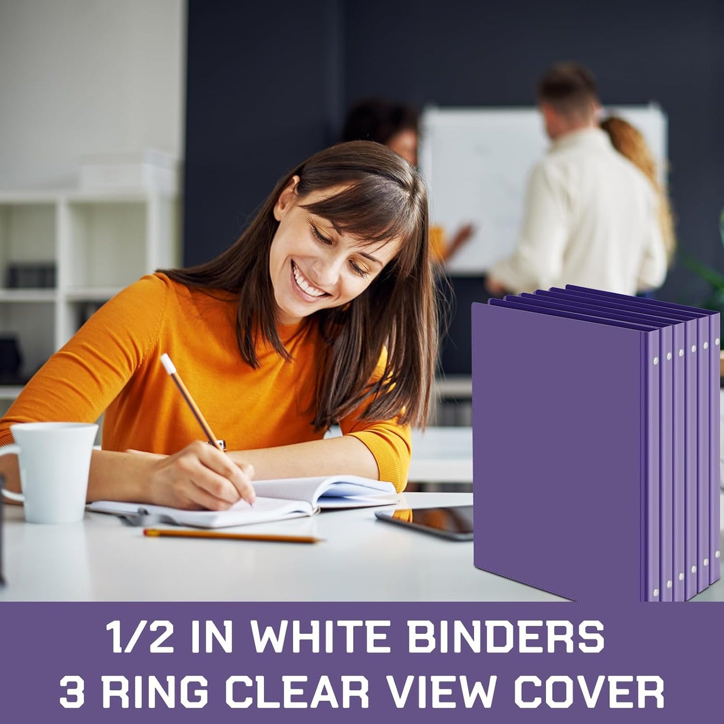 Fulmoon 12 Pcs Economy View 3 Ring Plastic Binder 12.2 x 9.8 Inch Plastic Round Ring Binders with Pockets Notebinder for Meetings for Home, Office, School(White, 1/2 Inch)