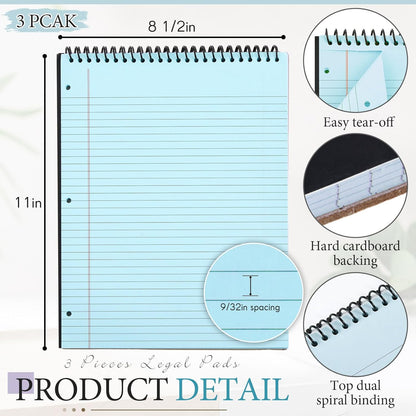 MotiMind 10 Pack 8.5" x 11" Top Spiral Notebook with 3 Hole Punched Morandi Colors Legal Pads College Ruled Notepad 50 Sheets Hard Cardboard Paper Wirebound Notepad for Office School Business