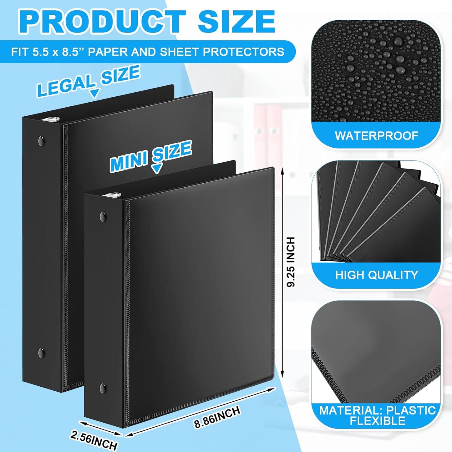 Henoyso 6 Pcs 2 Inch Mini 3 Ring Binders with Clear Front View Cover, Round Ring Blue A5 Binders Bulk Pack for School Office, Holds up to 490 Sheets, 5.5 x 8.5 Paper Half Letter Pages Organizer