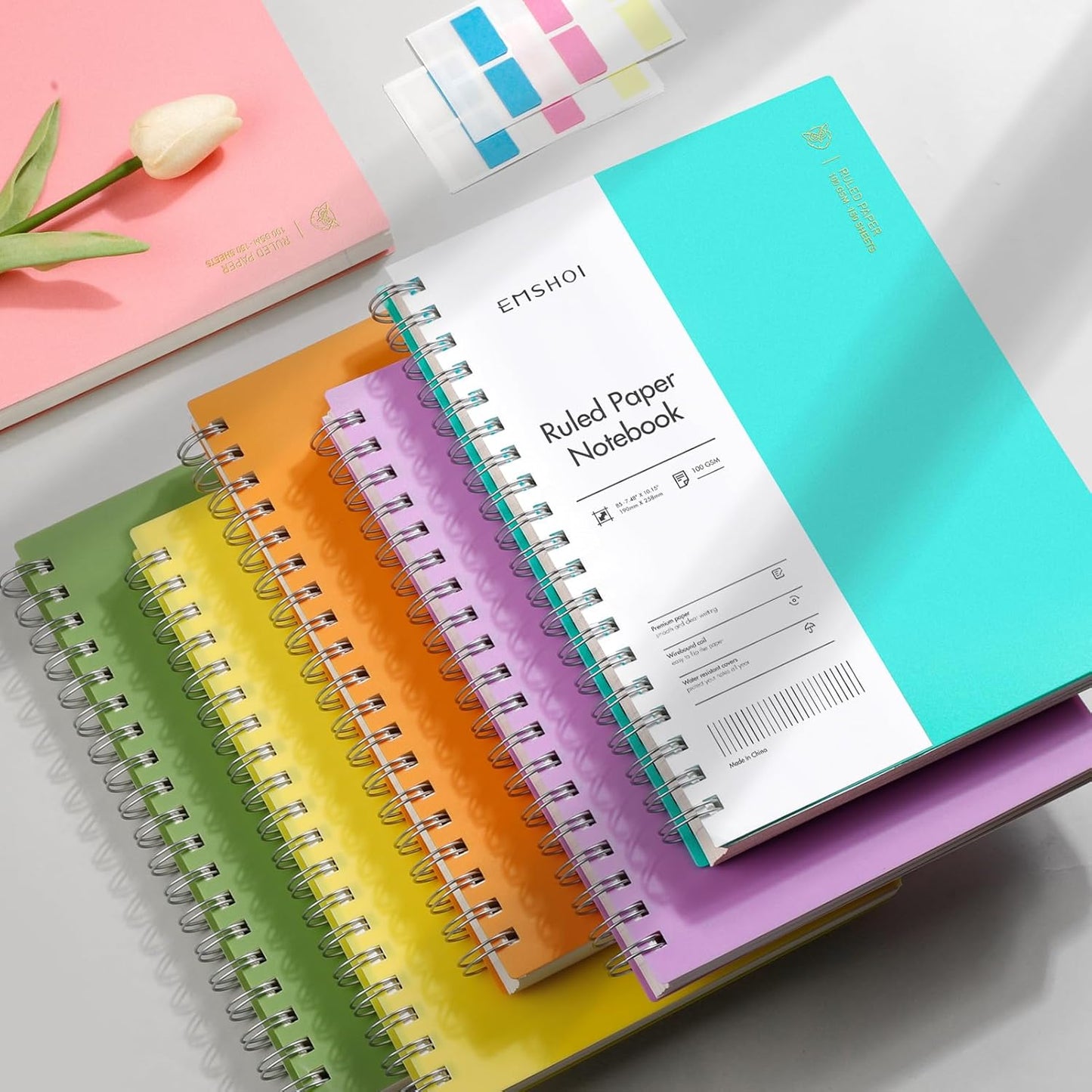 EMSHOI A5 Spiral Notebook College Ruled Lined Journal, Small 5.7" X 8.22", 300 Pages/150 Sheets, 100gsm Thick Paper, Waterproof Hardcover, for Office School Women Men Work Writing Notes, Blue