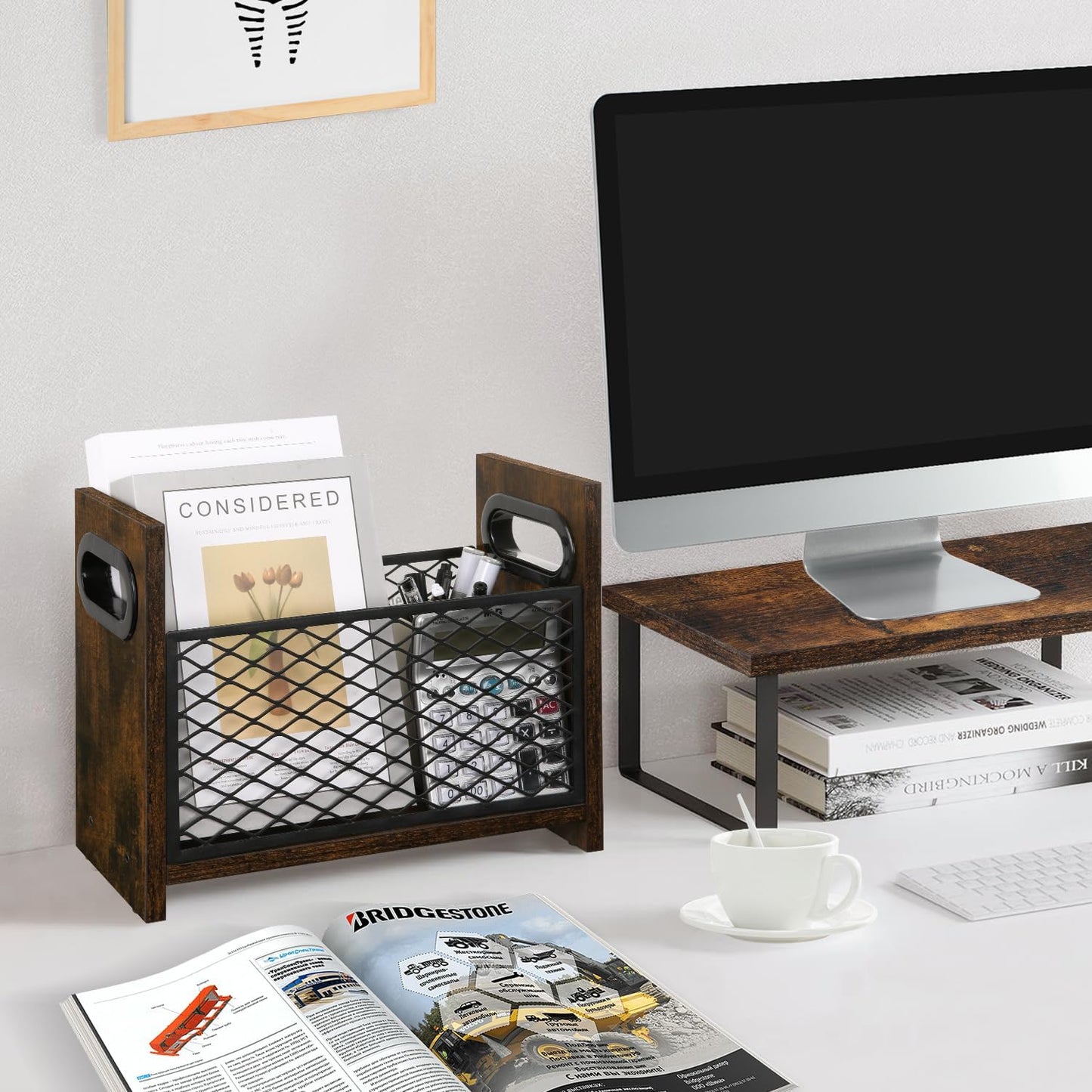 YINMIT Magazine Holder, Magazine Rack Floor, Magazine Storage Basket, File Holder Organizer, Folder Organizer for Magazines, Books, Newspapers, Tablets (Medium)