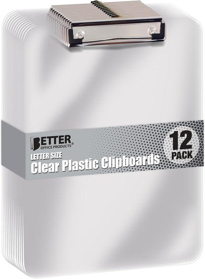 Better Office Products Black Plastic Clipboards, 12 Pack, Durable, 12.5 x 9 Inch, Low Profile Clip, Black, Set of 12