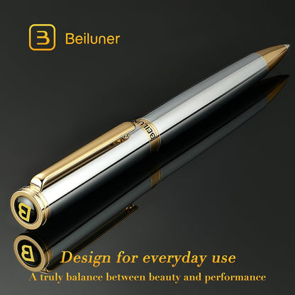 BEILUNER Luxury Gel Pen with 24K Gold Finish, Black Piano Lacquer, Luxury Grade Craftsmanship, Best Pen Gift Set for Men and Women, Professional, Executive, Office, Retractable Nice Pens