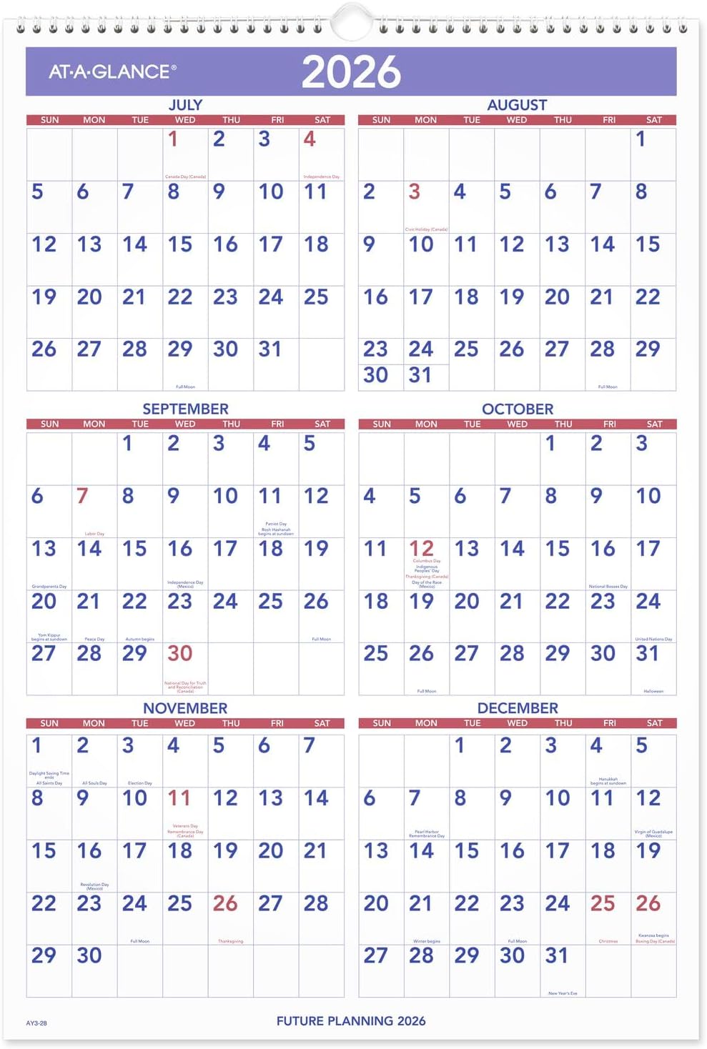 AT-A-GLANCE Wall Calendar 2026-2027 Planner, Academic 12-Month July-June, Monthly, 15-1/2" x 22-3/4", Ruled Daily Blocks (AY328)