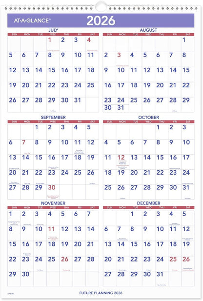 AT-A-GLANCE Wall Calendar 2026-2027 Planner, Academic 12-Month July-June, Monthly, 15-1/2" x 22-3/4", Ruled Daily Blocks (AY328)