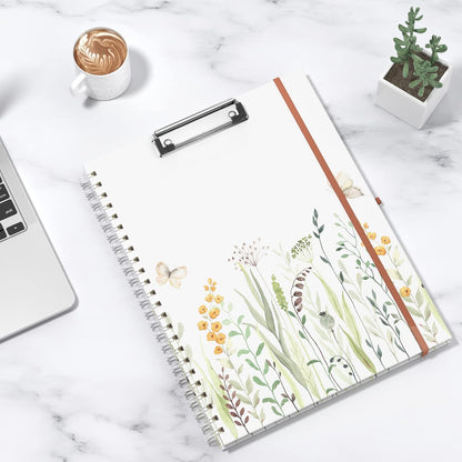 Rimilak Spiral Clipboards Folio with Refillable Lined Notepad, 14.5 x 9.8 In, Hardcover Cover with 5 Interior Pockets, Elastic Band and Pen Loop Series. Cute Stylish Clipfolio, Daisy Flower