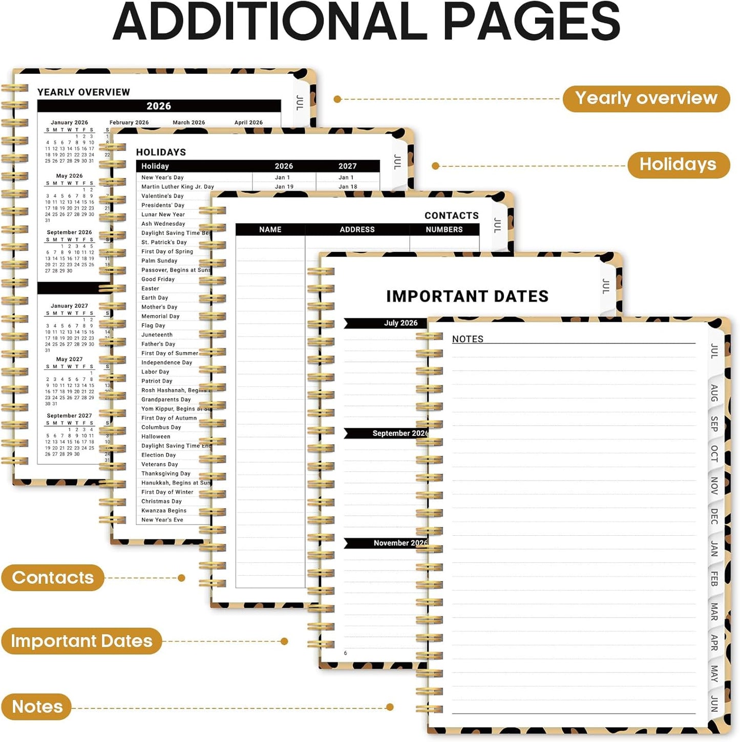 Planner 2026-2027, Academic Year Monthly and Weekly Calendar Planner, Jul 2026 - Jun 2027, Hardcover Teacher Student Planning Agenda book with Tabs, Perfect for School Office Supplies, 6.3" x 8.5" - Wildflowers