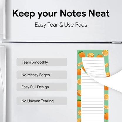 8 Magnetic Notepads – Notepads for Grocery List, Shopping List, To-Do List, Reminders -Strong Magnetic Back- Memo Notepad with Realistic Fruit Designs | 25 Sheets per Pad 7.5 x 3.5 inch (8 Pack)