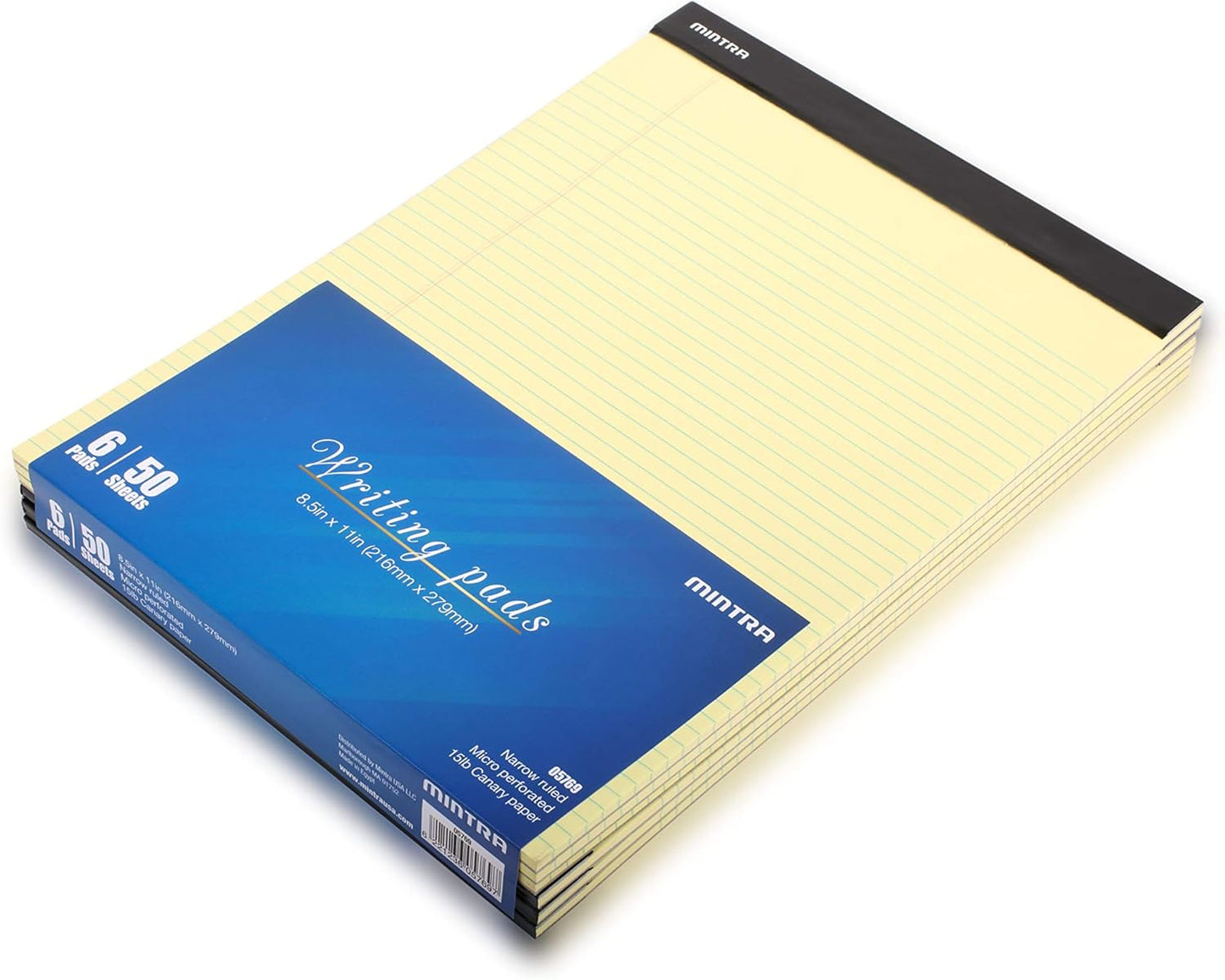 Mintra Office White Legal Pads – Ruled Notepads and Micro-Perforated Sheets, Ideal for Writing, Note-Taking & Creativity, Office, or Professional Use, Basic Pad 6 pack, 8.5"x11" (Narrow Ruled)