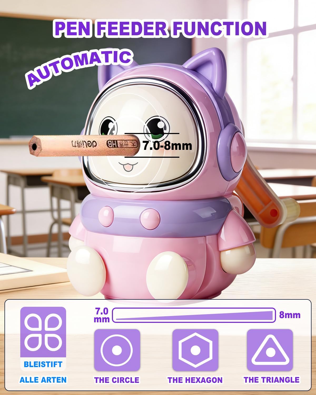Pencil Sharpener Manual 5 Thickness Adjustable & Self-Feed Hand Crank Desktop Portable Pencil Sharpener for 7.0-8mm Pencil Nibs Classroom Home and Office Artists