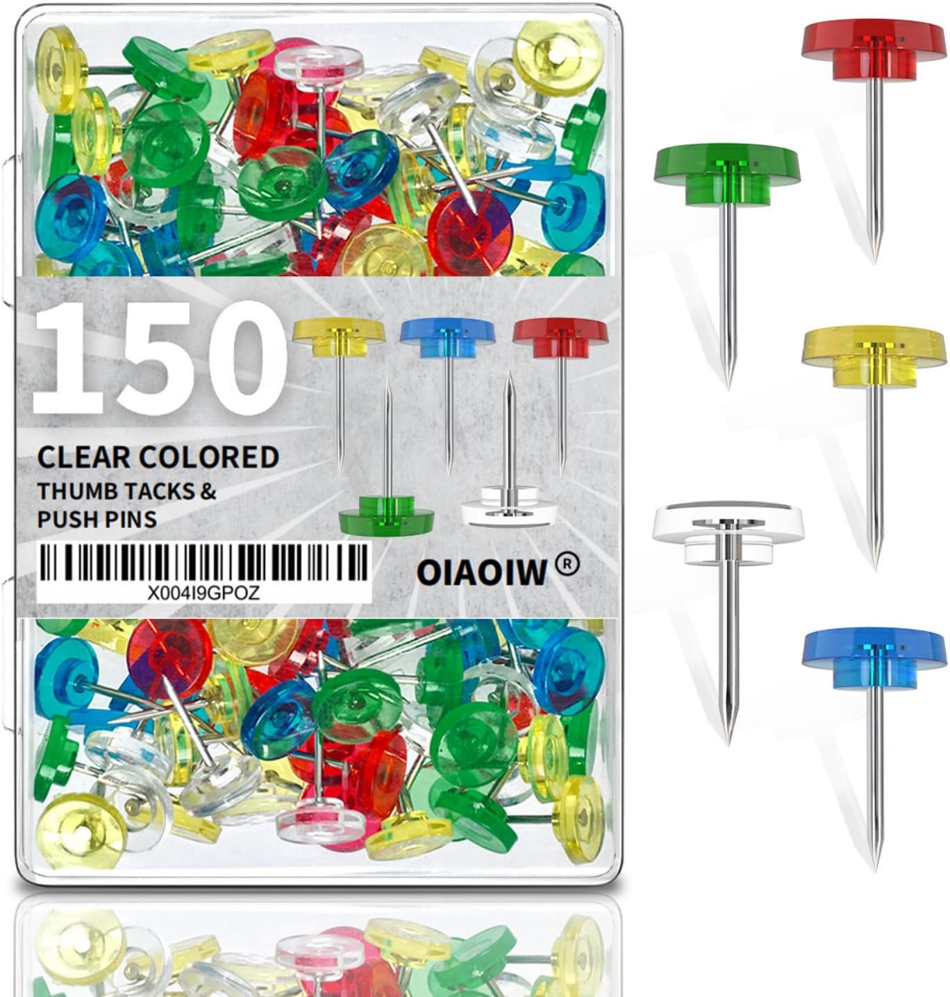150 PCS Clear Push Pins Tacks Count in Reusable Box for Bulletin Boards and Wall Displays Heavy Duty Plastic Head