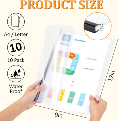 5 Pack Report Covers with Sliding Bar - Clear Plastic Presentation Folders for A4 & Letter Size Paper, 70 Sheet Capacity File Document Binder for School, Office, Resume & Business Use
